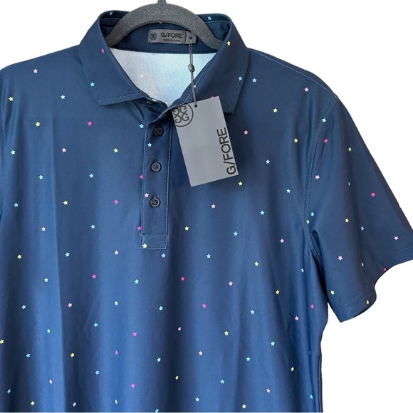 NEW G/FORE Performance Golf Polo Navy/Multicolor Star Print Men's Size M - Picture 2 of 11